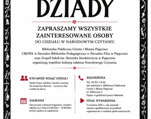 Narodowe Czytanie „Dziadów” w Pajęcznie – zapraszamy do wspólnego czytania
