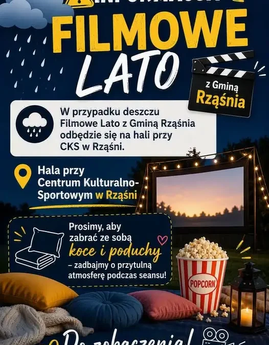 Filmowe Lato w Rząśni: w razie deszczu seans odbędzie się w hali CKS