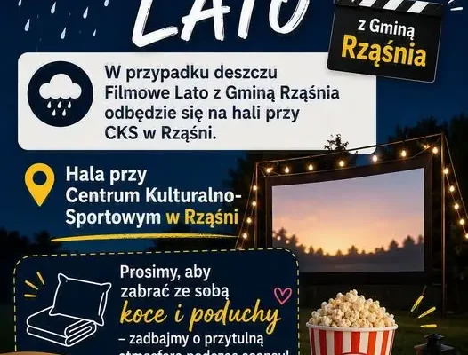 Filmowe Lato w Rząśni: deszcz nie przeszkodzi – seans odbędzie się na hali