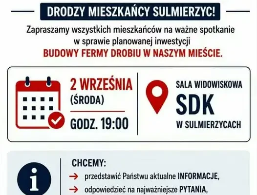 Spotkanie w Sulmierzycach w sprawie planowanej inwestycji drobiu