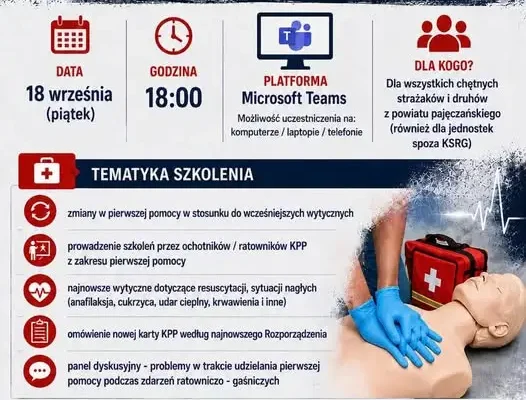 Szkolenie online z pierwszej pomocy według wytycznych ERC 2025 – zaproszenie dla strażaków z powiatu pajęczańskiego