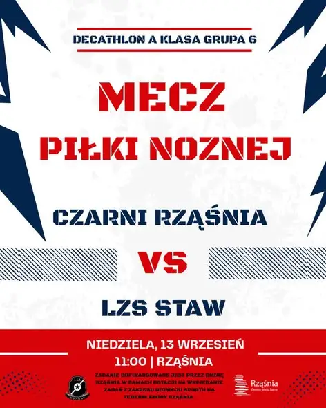 LKS Czarni Rząśnia zagrają z LZS Staw. Mecz w niedzielę 13 września