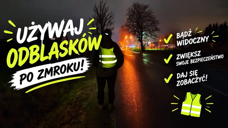 Jesień na drogach: policja apeluje o odblaski i ostrożność po zmroku