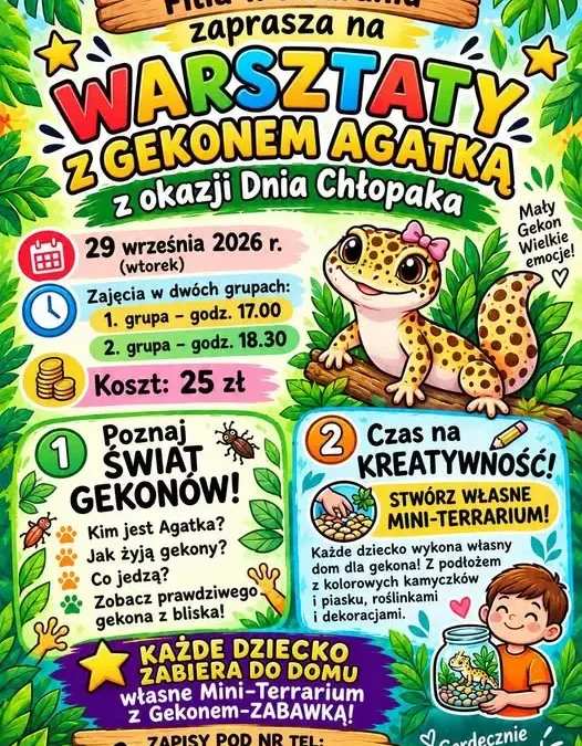 Warsztaty z gekonem Agatką w Kodraniu – Dzień Chłopaka w bibliotece