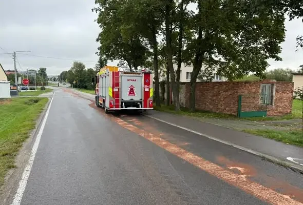 Plama ropopochodna w Suchowoli — akcja strażaków z OSP Rząśnia i JRG Pajęczno