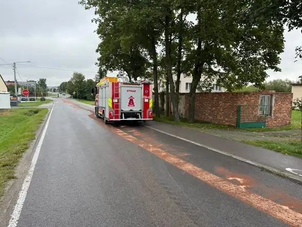 Plama ropopochodna w Suchowoli — akcja strażaków z OSP Rząśnia i JRG Pajęczno