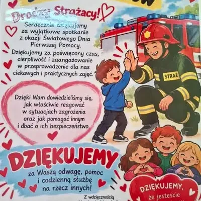 Światowy Dzień Pierwszej Pomocy w szkole w Sulmierzycach – strażacy uczyli najmłodszych