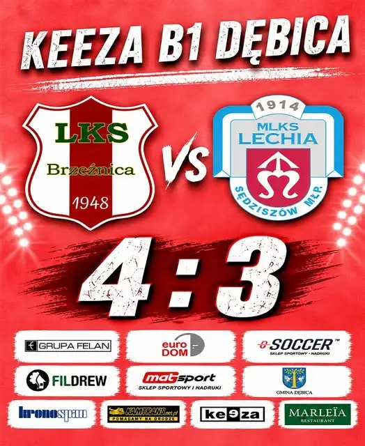 KEEZA Klasa B1 Dębica: Ź 4:3 Lechia II Sędziszów Młp – dramatyczny finisz w Brzeźnicy