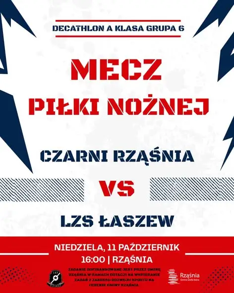 Czarni Rząśnia grają z LZS Łaszew. Mecz w niedzielę o 16:00